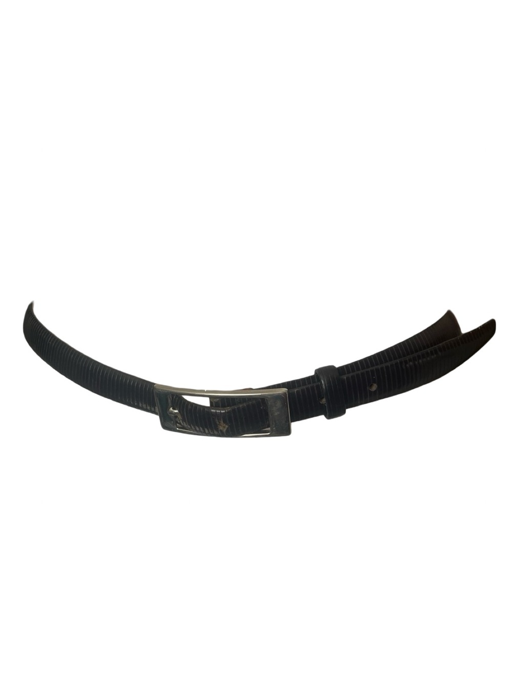 Talbots Black Leather Belt Emboseed Stripes Made in USA Womens Size Small